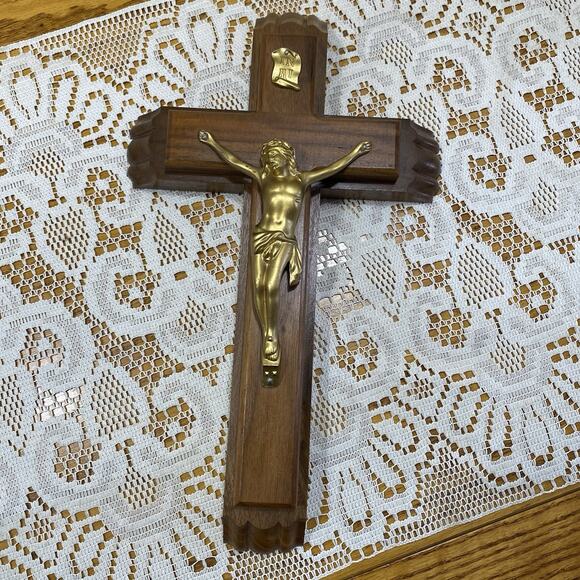Vtg Wood Cross Crucifix Holy Water Bottle Candles Catholic Religious - Picture 1 of 9